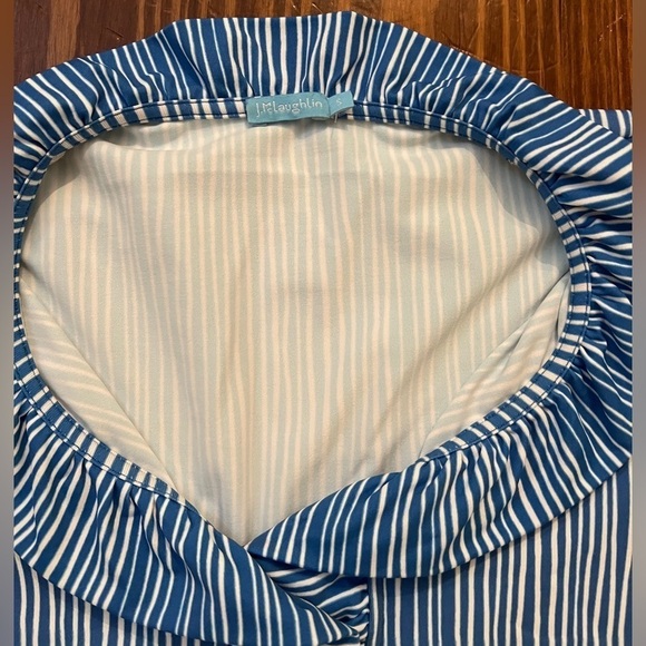 J. MCLAUGHLIN Durham Blue and White Ruffle Top 3/4 Sleeve Stretch - Picture 4 of 6